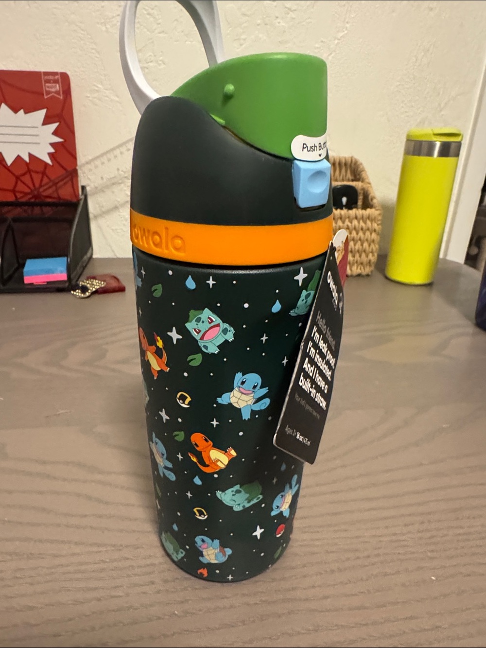 Owala Kids steel Water Bottle with Pokémon Characters - Green/Black/Orange